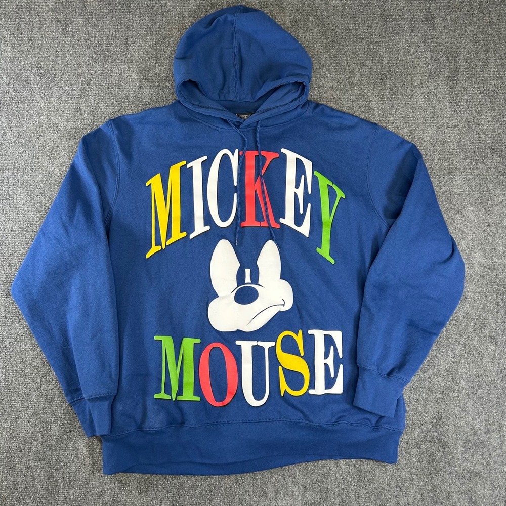 Disney Mickey Mouse Blue Graphic Hoodie XL Multi Color Puff Print Pullover